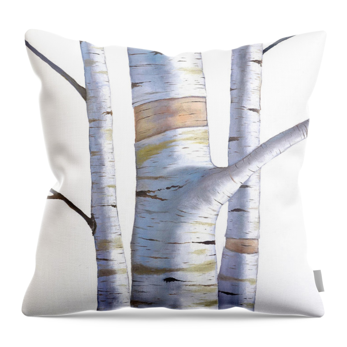 Birch Throw Pillow featuring the painting Birch Trees in Three by Christopher Shellhammer