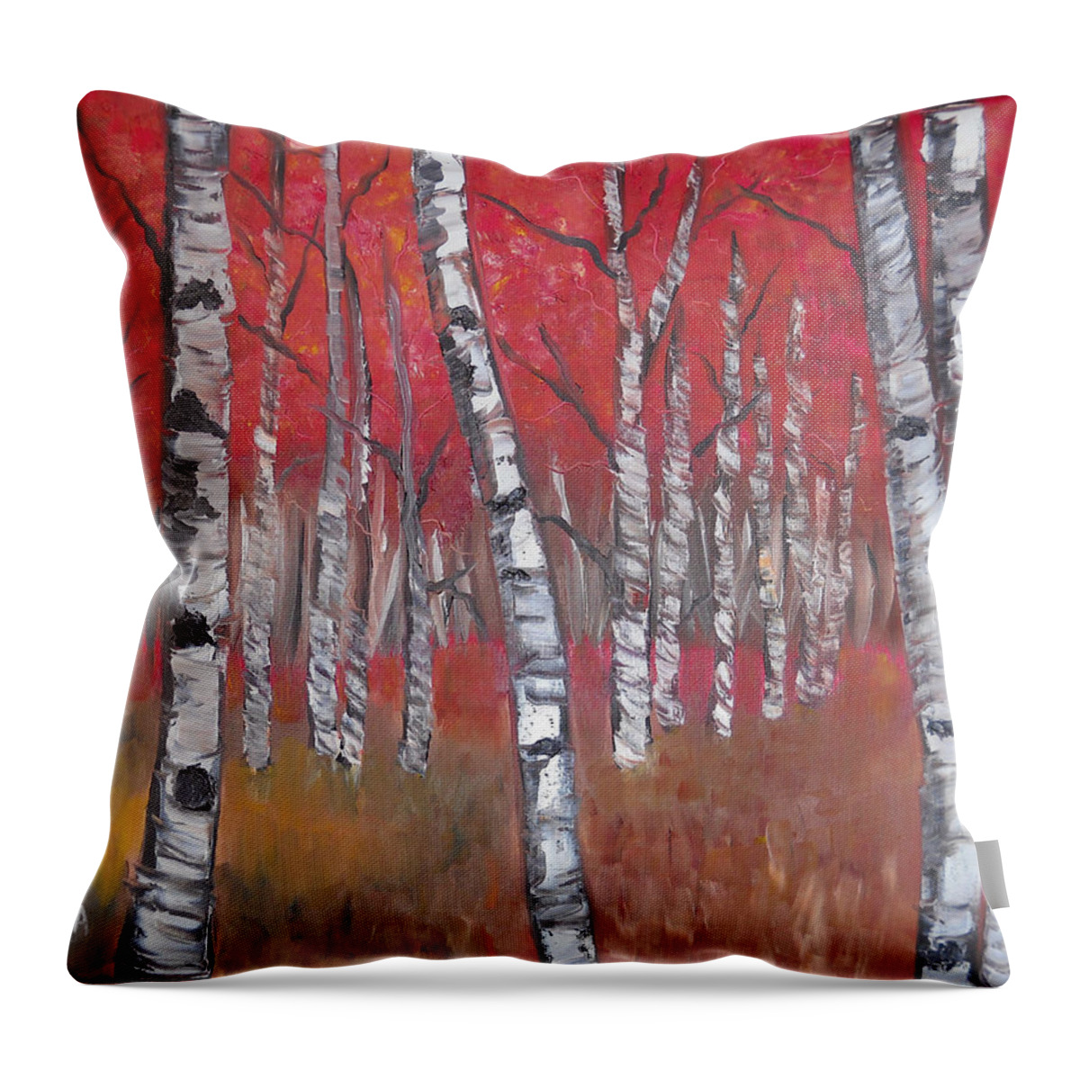 Acrylic Painting Throw Pillow featuring the painting Birch Trees by Kathie Camara