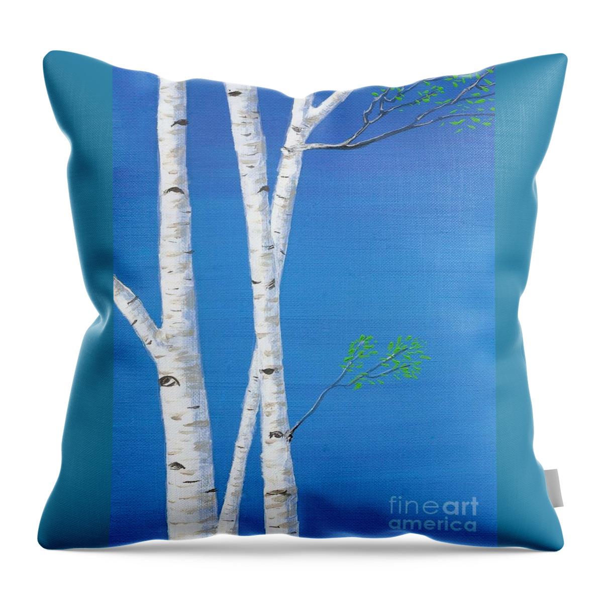 Birch Tree Throw Pillow featuring the painting Birch Trees by Mary Scott