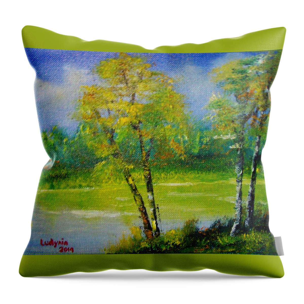 Art Throw Pillow featuring the painting Birches by Ryszard Ludynia