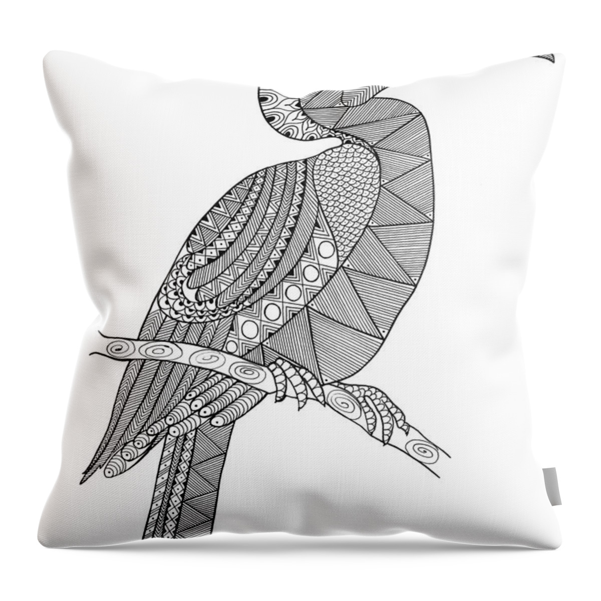 Neeti Goswami Throw Pillow featuring the drawing Bird Hornbill by MGL Meiklejohn Graphics Licensing