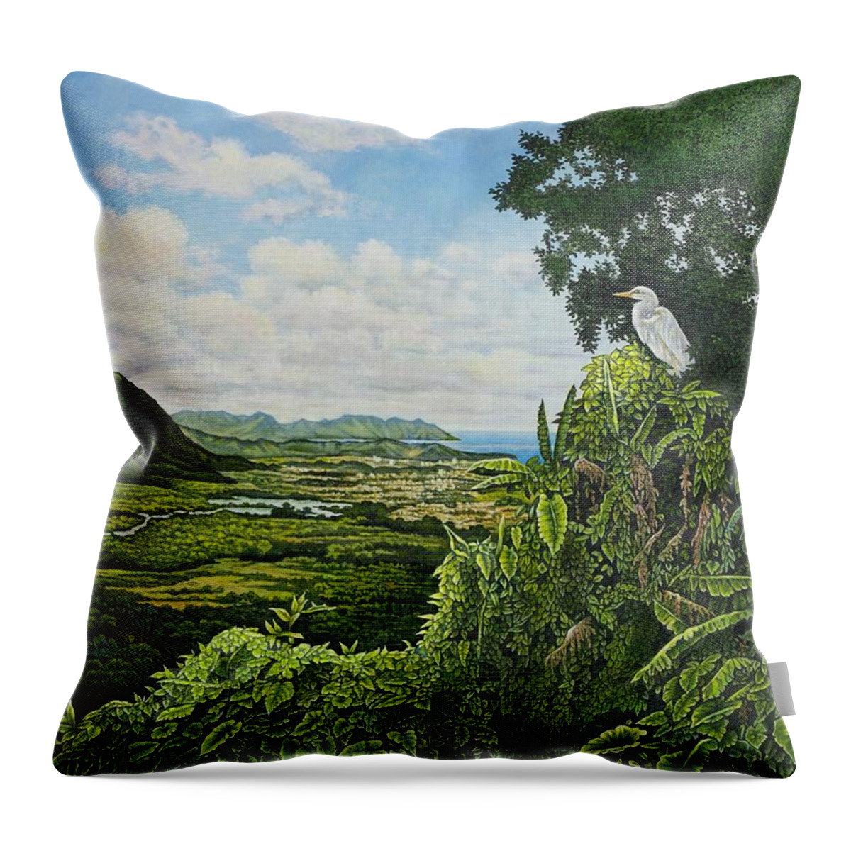 Egret Throw Pillow featuring the painting Visions of Paradise by Michael Frank