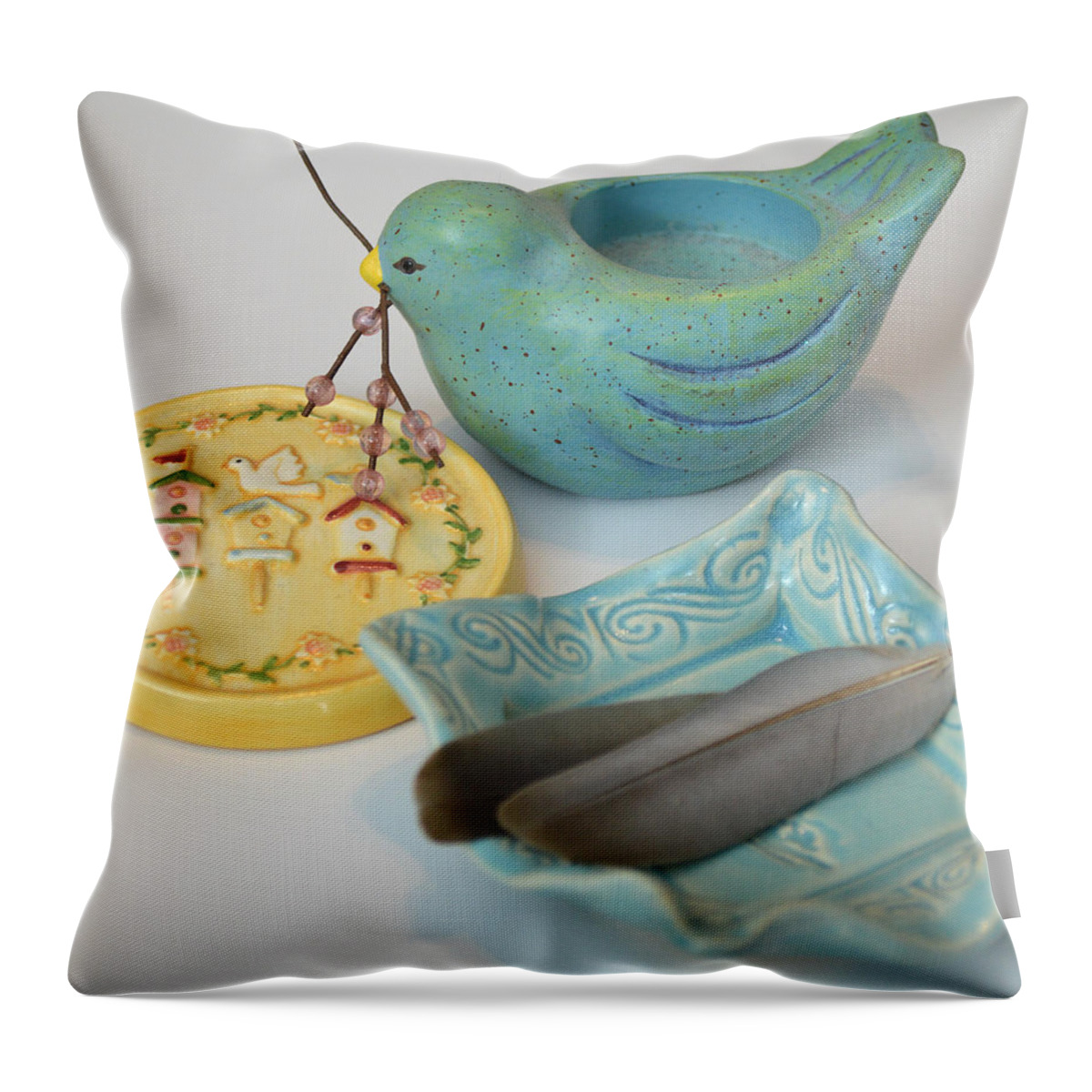 Still Life Throw Pillow featuring the photograph Bird Motif by Lena Wilhite