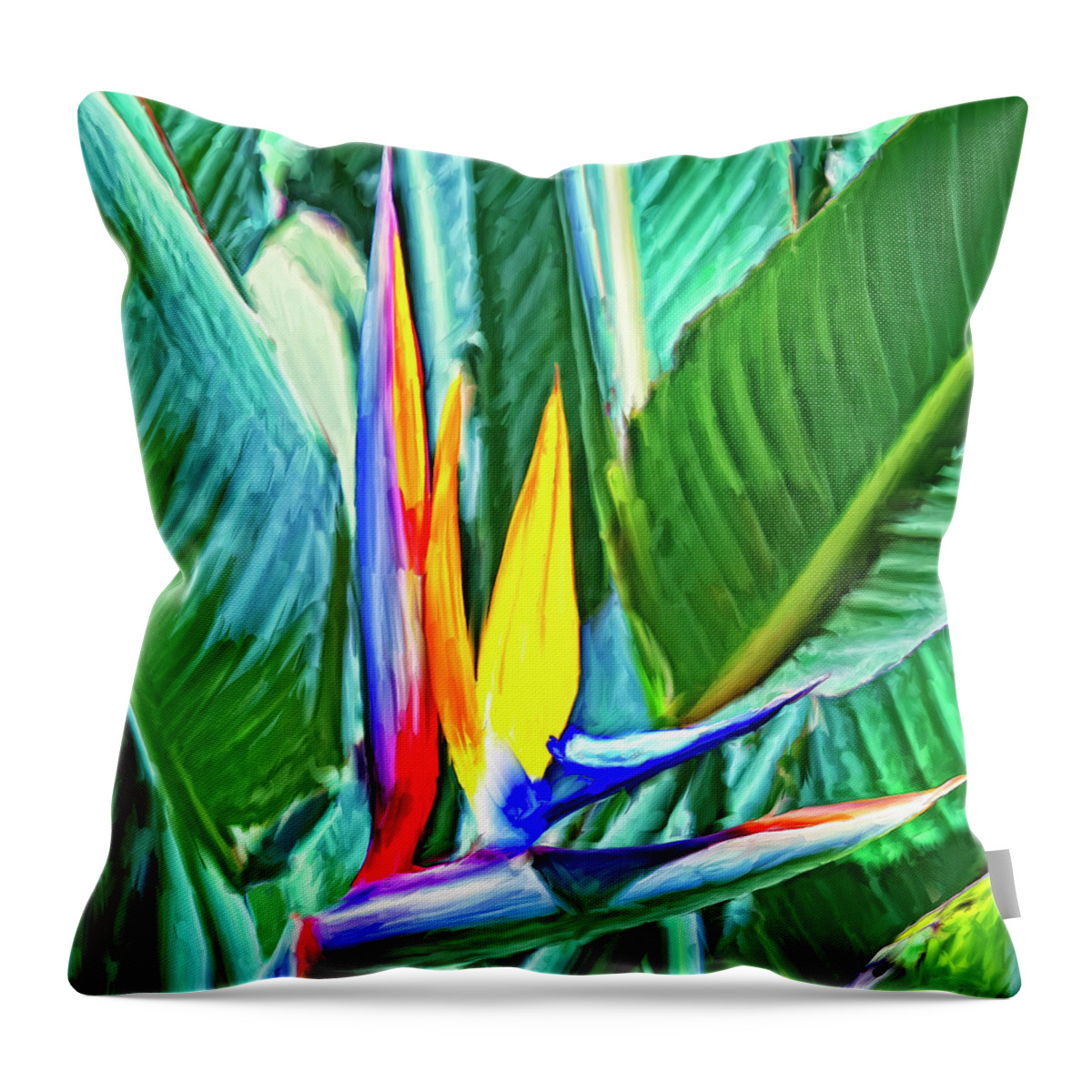 Bird Of Paradise Throw Pillow featuring the painting Bird of Paradise by Dominic Piperata