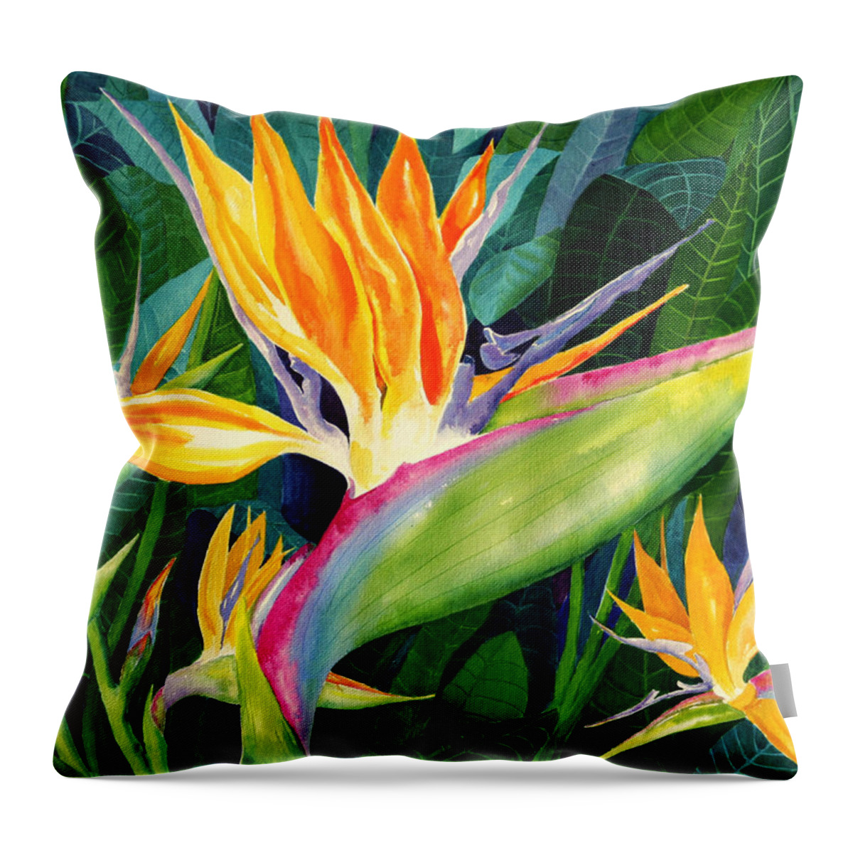 Flower Paintings Throw Pillow featuring the painting Bird-of-Paradise by Janis Grau