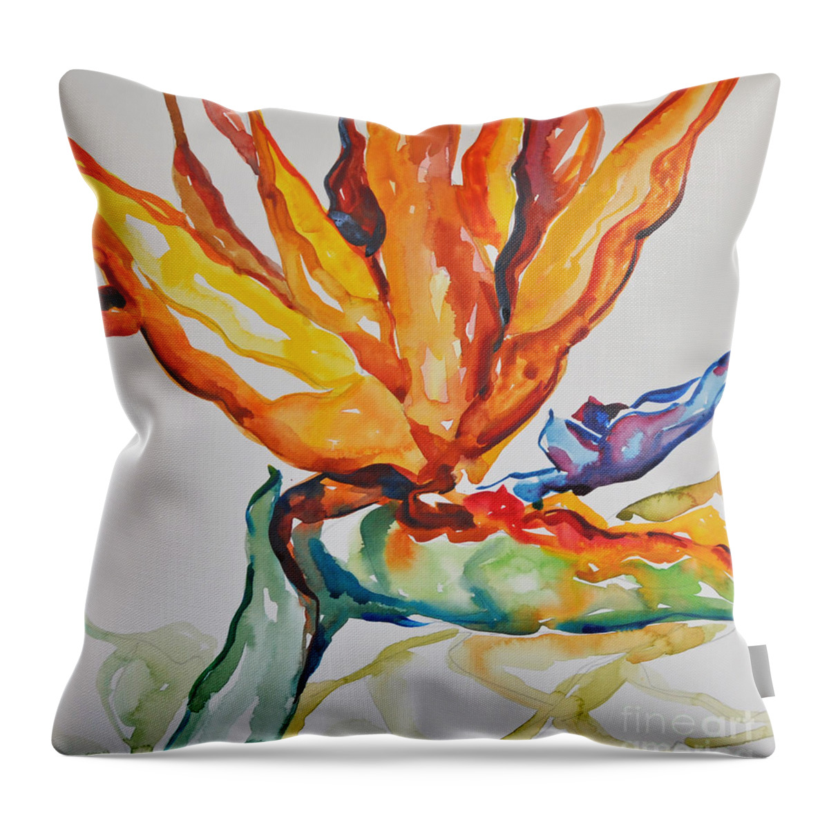 Floral Throw Pillow featuring the painting Bird of Paradise by Roger Parent