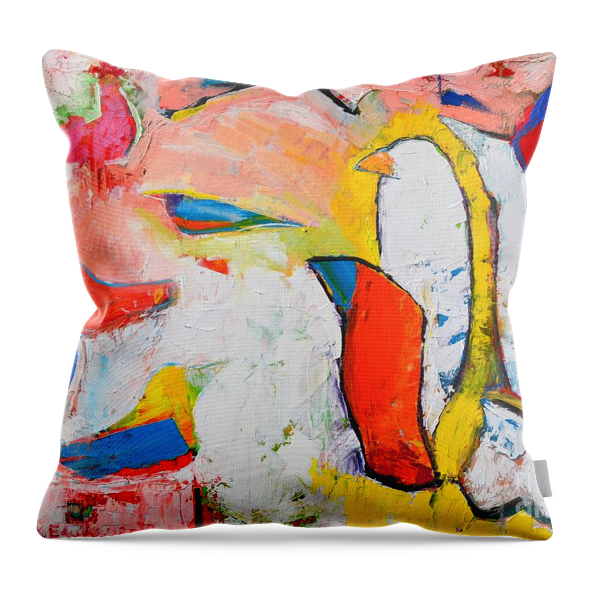 Abstract Throw Pillow featuring the painting Birds In Paradise by Ana Maria Edulescu