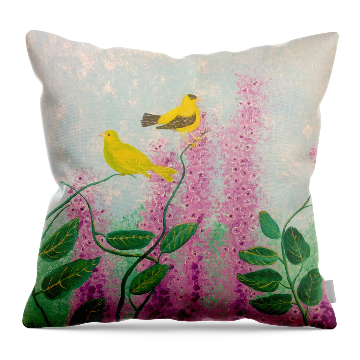 Birds Throw Pillow featuring the painting Birds by Martin Valeriano