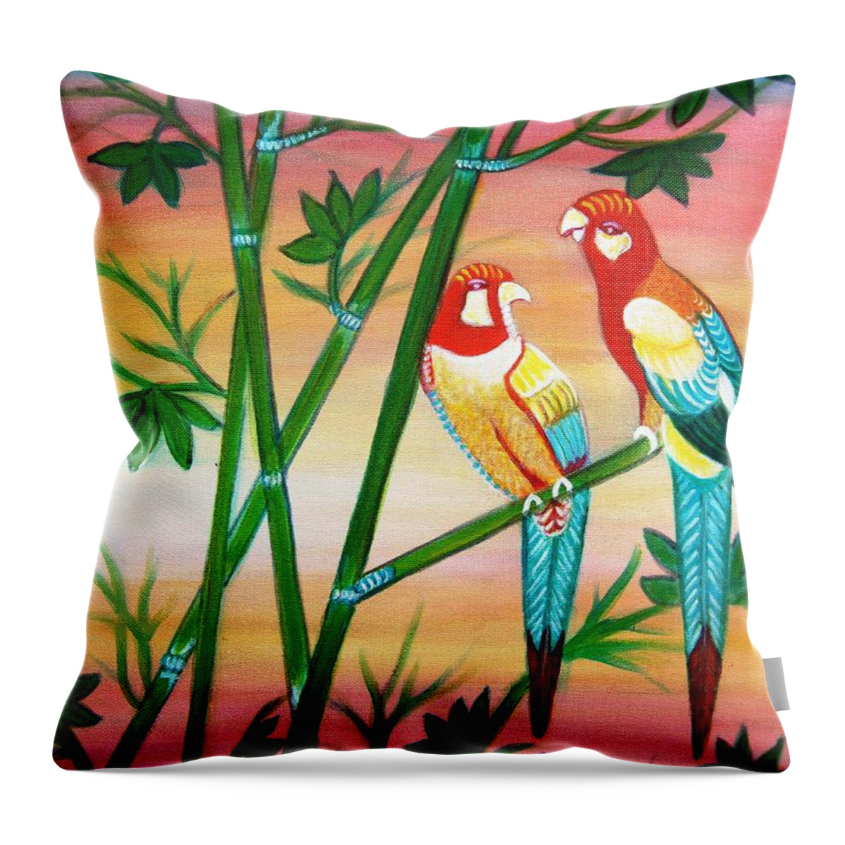 Birds Throw Pillow featuring the painting Birds in Paradise by Manjiri Kanvinde