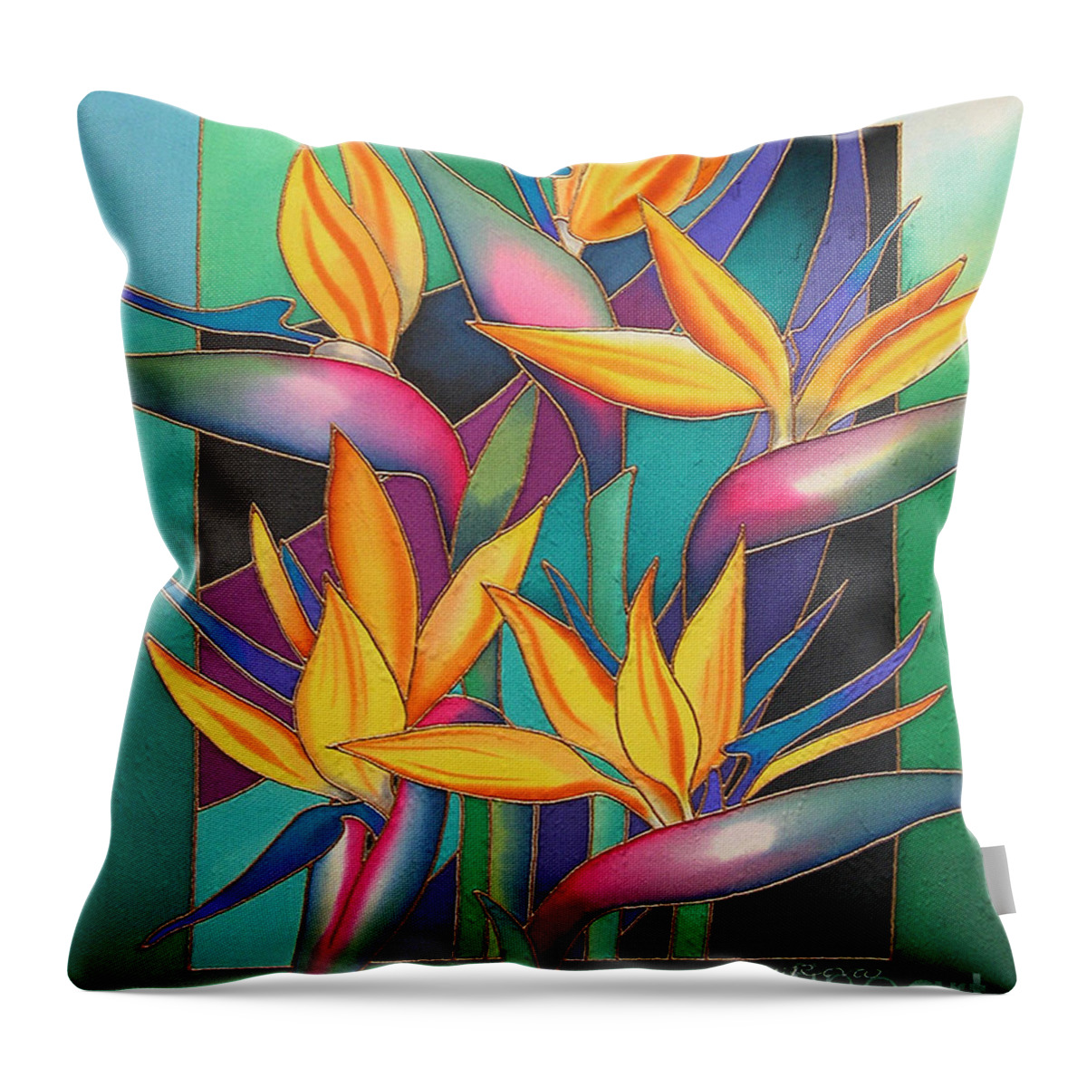 Fiji Islands Throw Pillow featuring the painting Birds of Paradise by Maria Rova