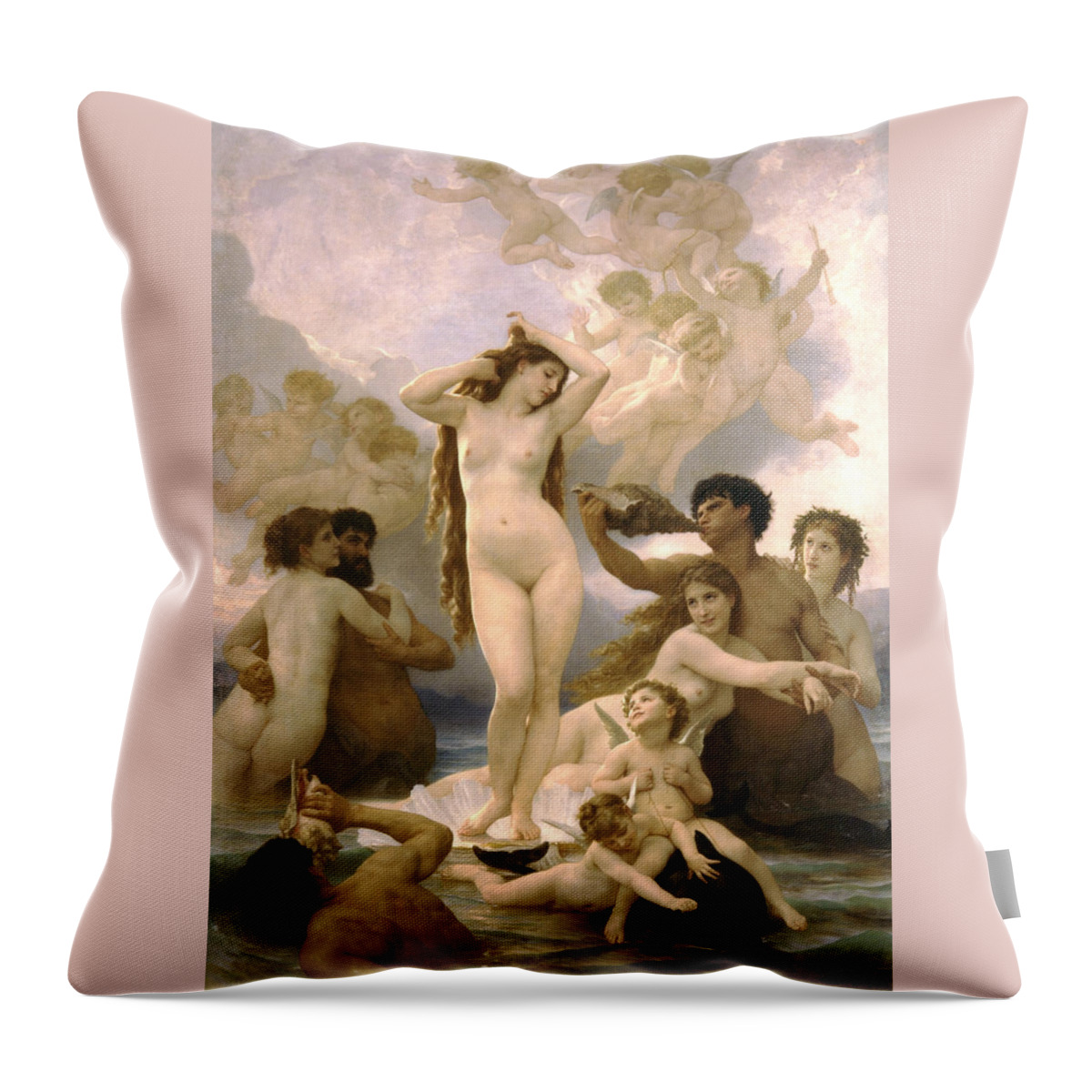 Birth Of Venus Throw Pillow featuring the digital art Birth of Venus by William Bouguereau