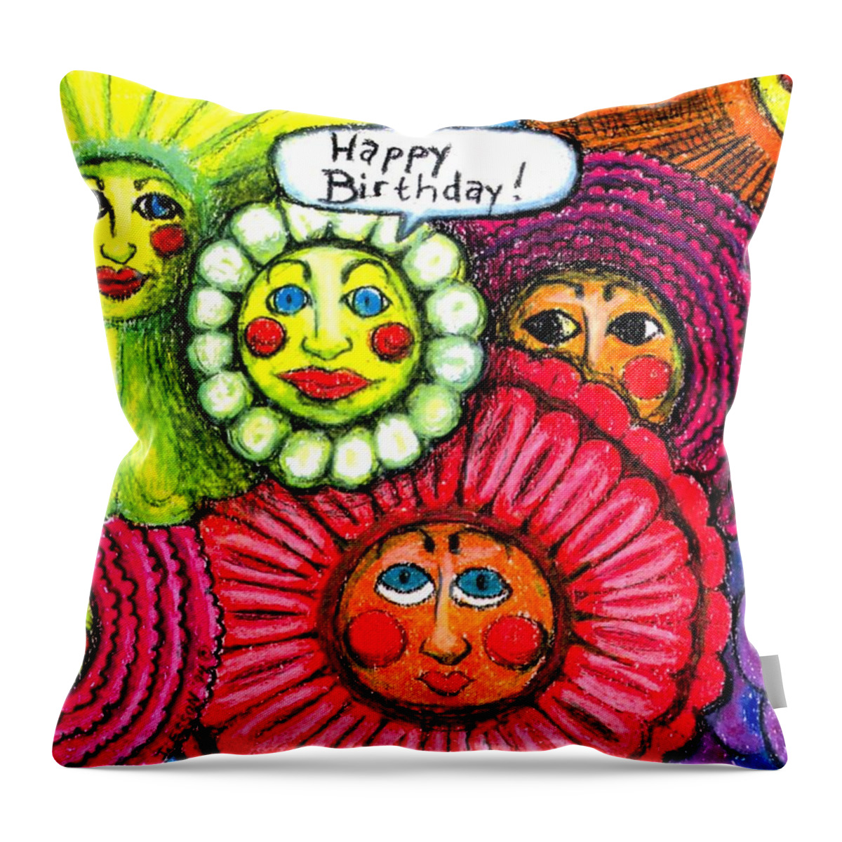 Flowers Throw Pillow featuring the painting Birthday Flowers by Genevieve Esson