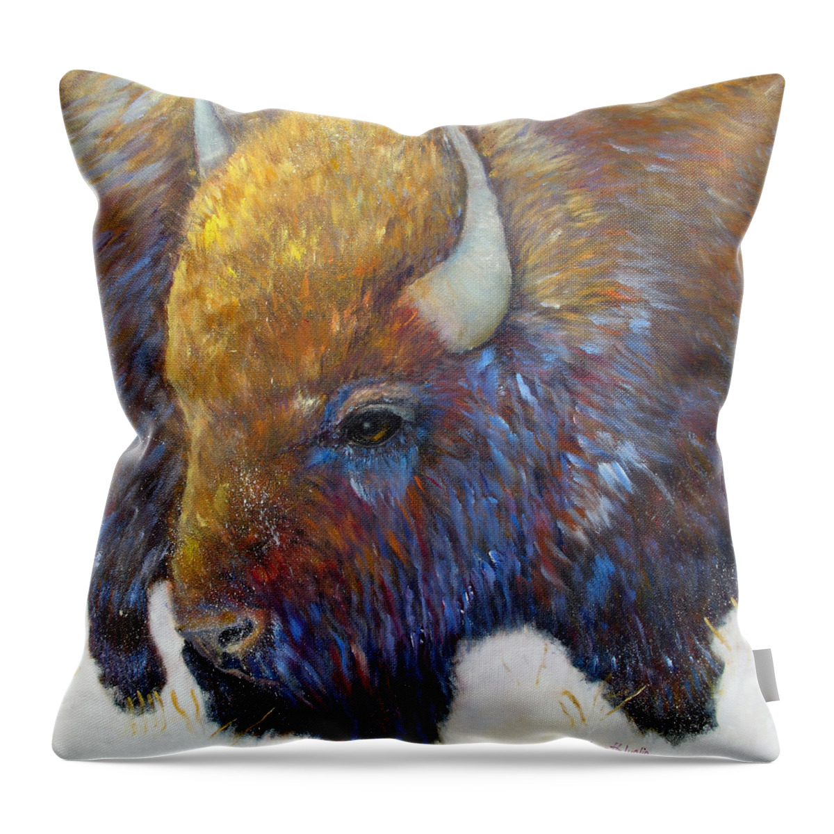 Bison Throw Pillow featuring the painting Bison by Loretta Luglio