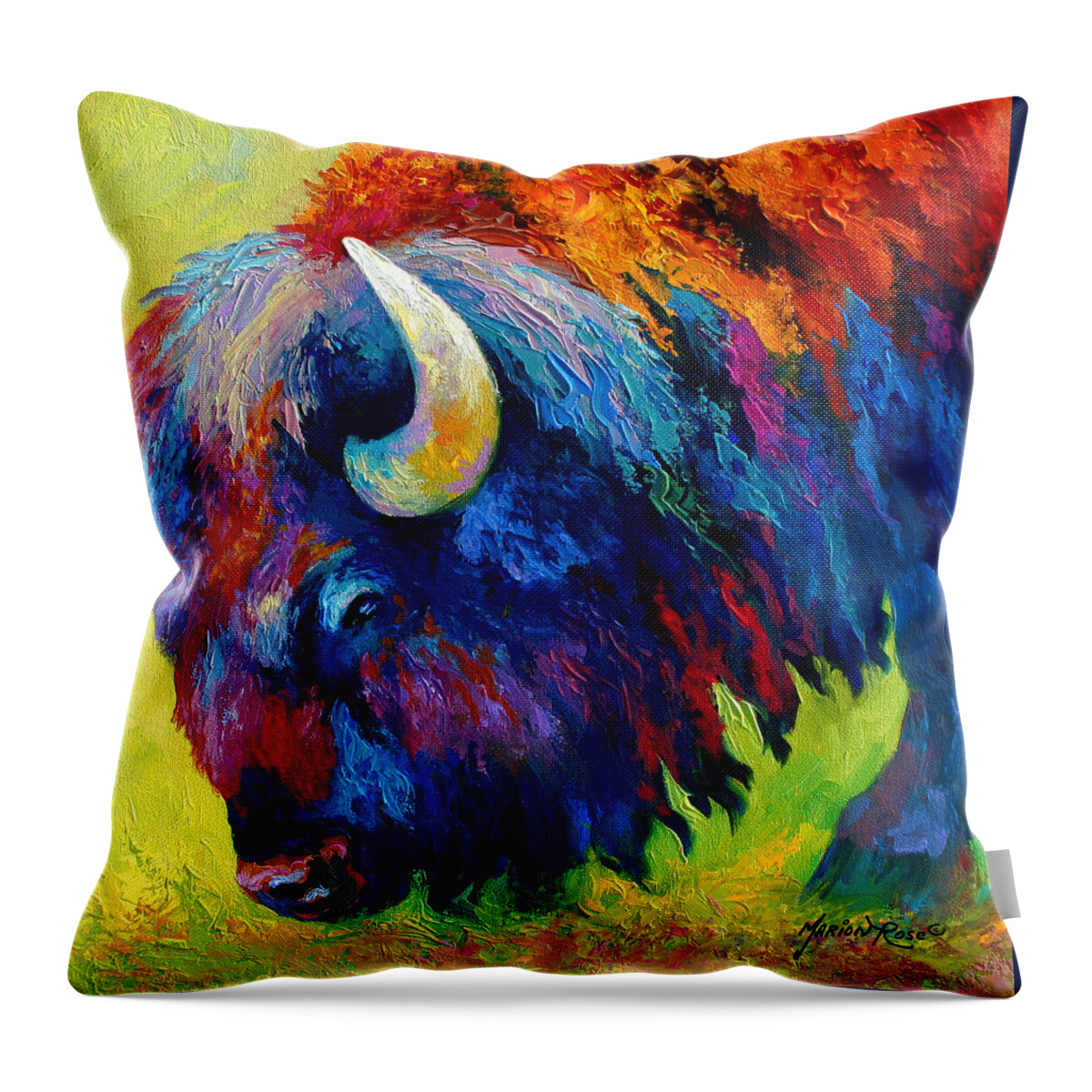 Wildlife Throw Pillow featuring the painting Bison Portrait II by Marion Rose