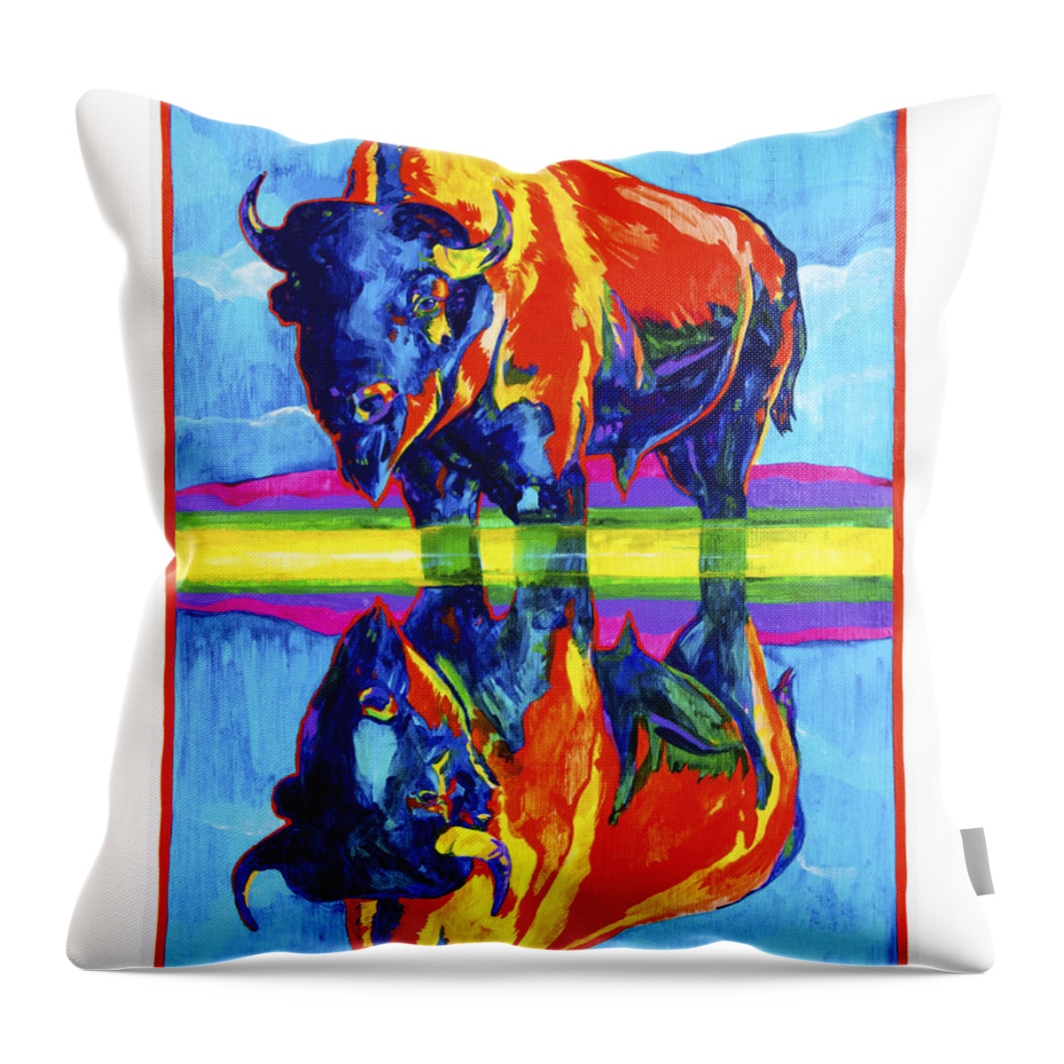 Bison Throw Pillow featuring the painting Bison reflections by Derrick Higgins