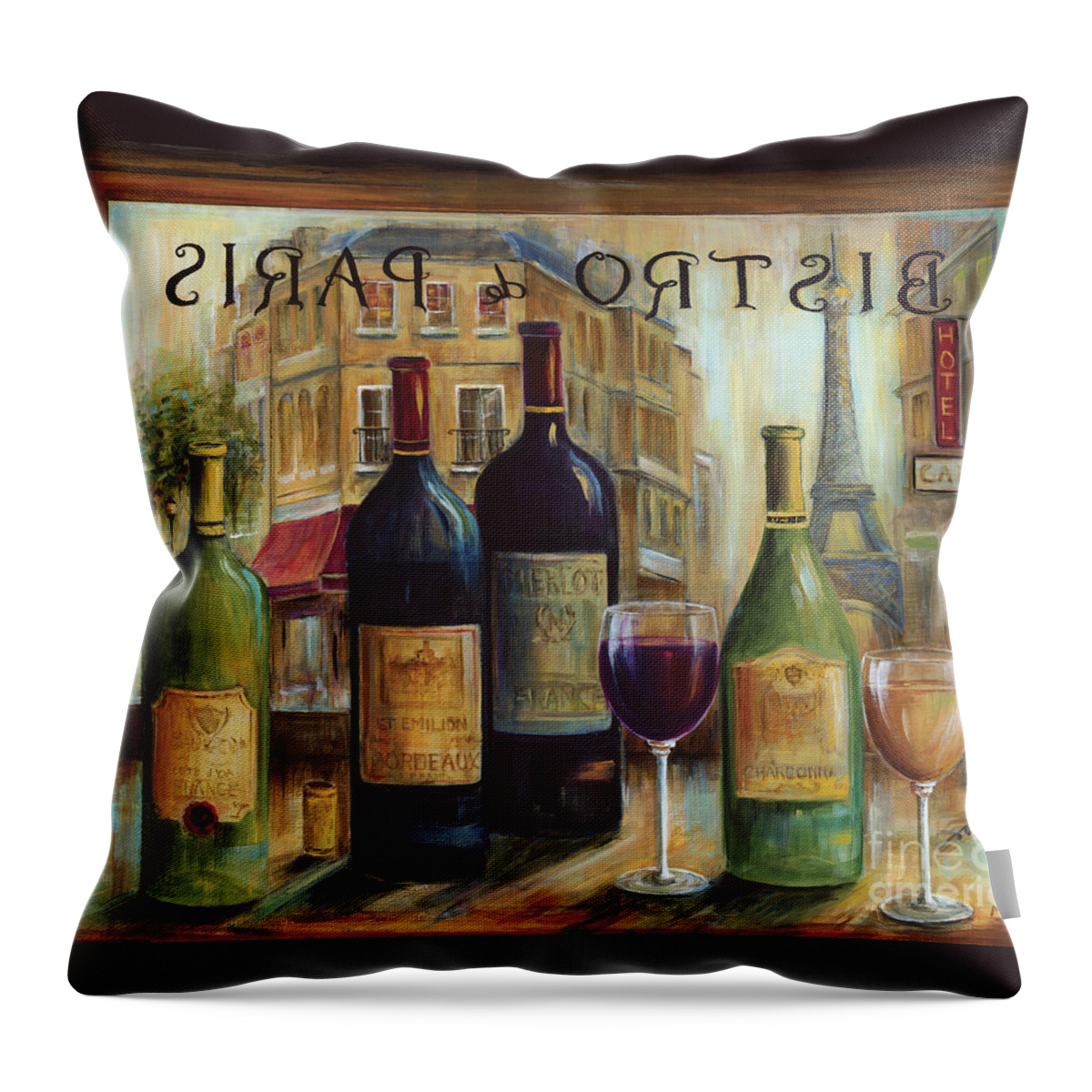 Wine Throw Pillow featuring the painting Bistro De Paris by Marilyn Dunlap