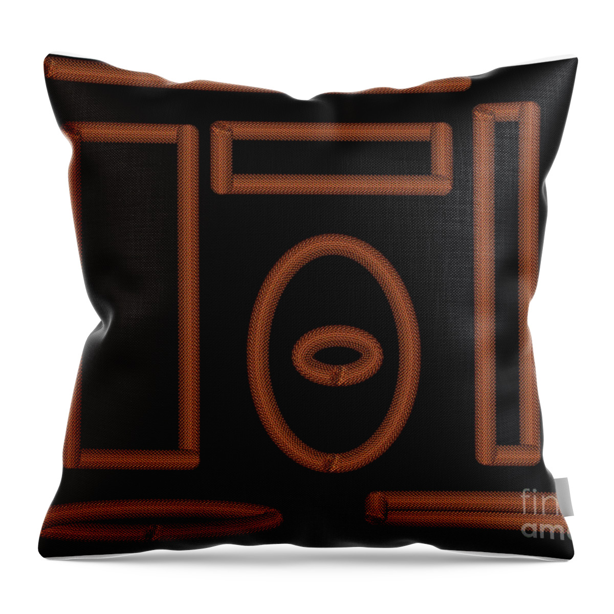 Black Throw Pillow featuring the digital art Copper Chainmail on Black Background by Barefoot Bodeez Art