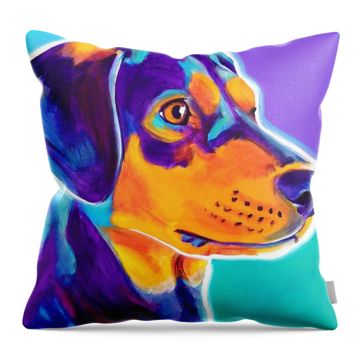 Black And Tan Throw Pillow featuring the painting Black and Tan Coonhound - Charlie by Dawg Painter