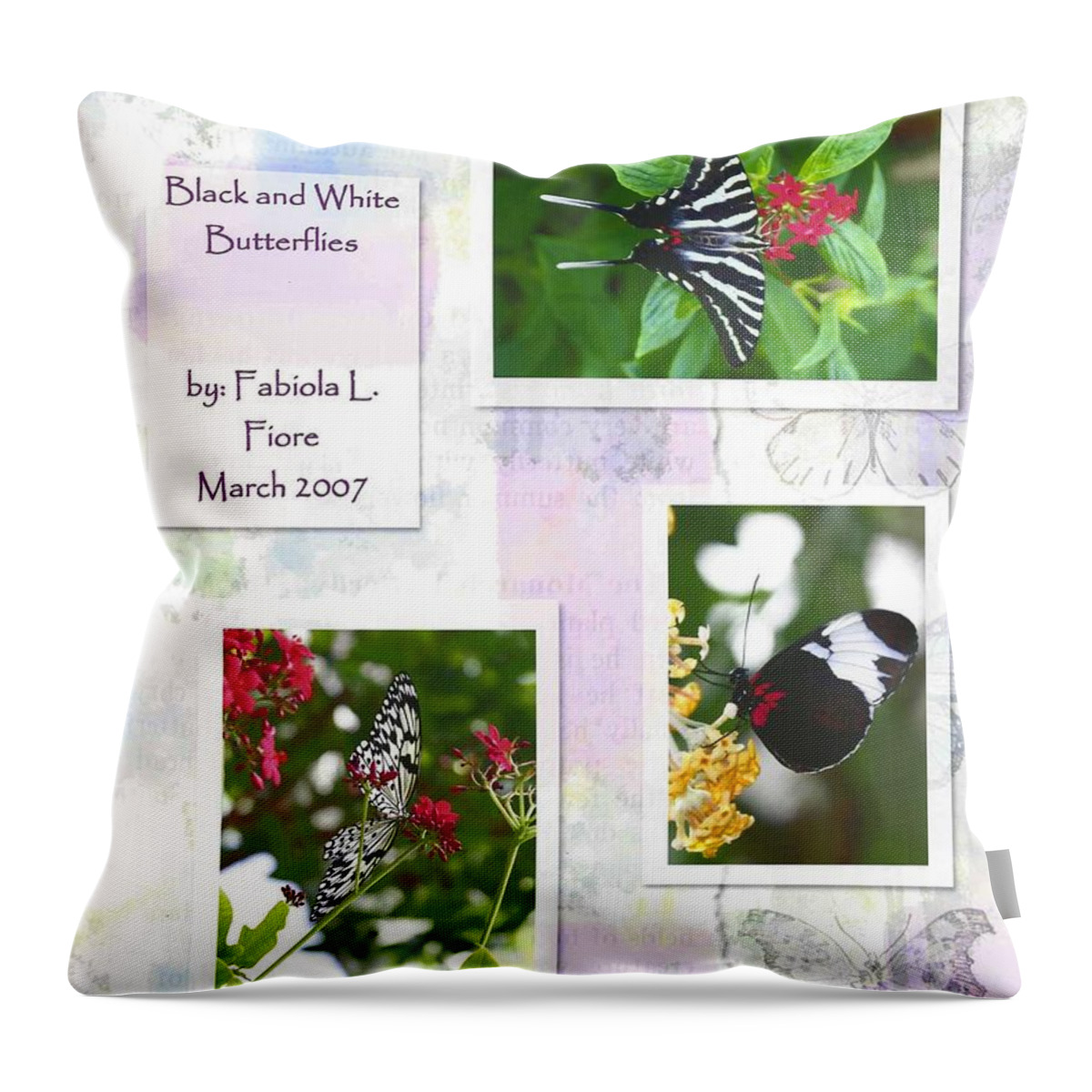 Photography Throw Pillow featuring the photograph Black and White Butterflies No. 1 by Fabiola L Nadjar Fiore