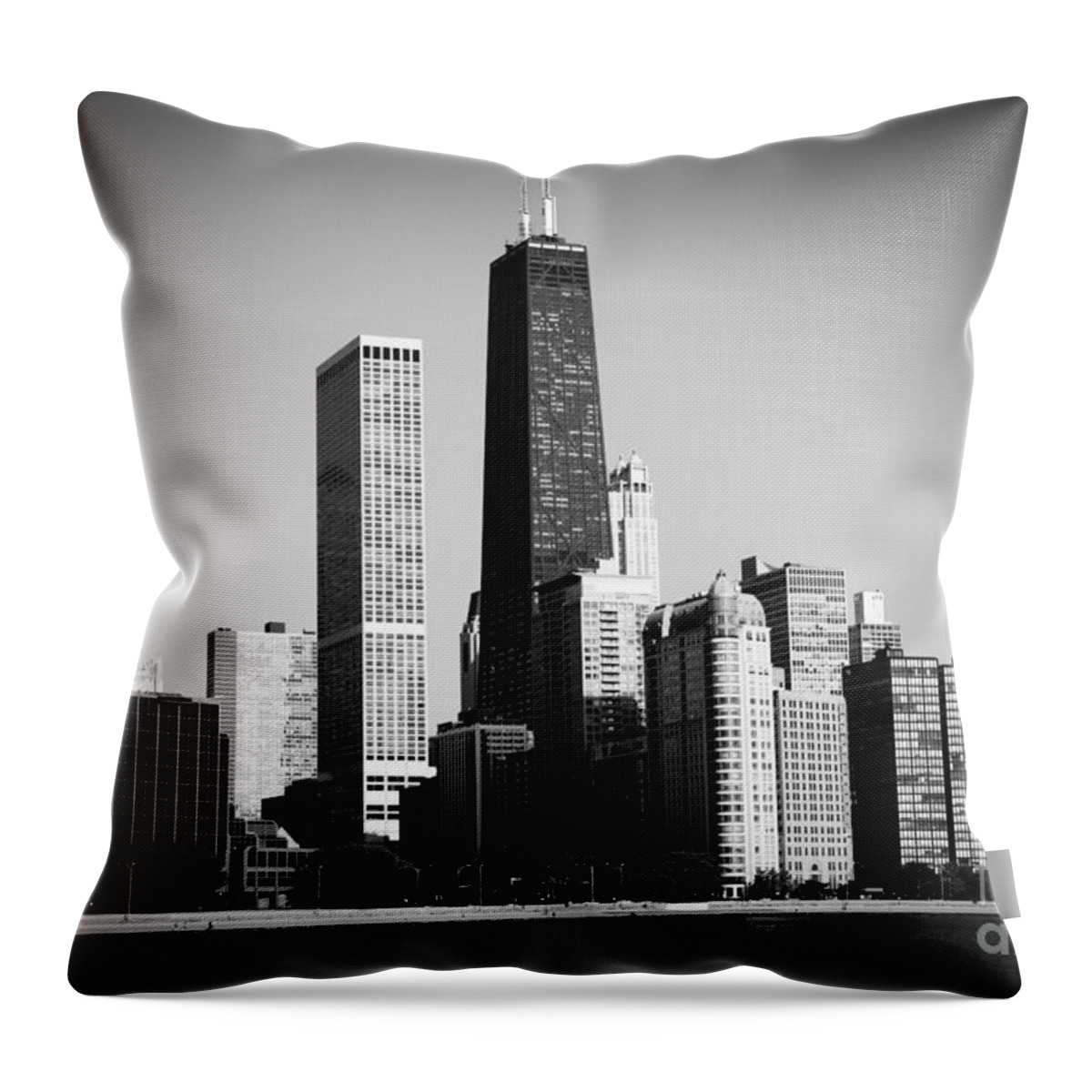 America Throw Pillow featuring the photograph Black and White Chicago Skyline with Hancock Building by Paul Velgos