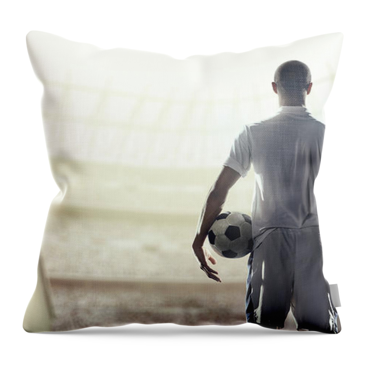 Event Throw Pillow featuring the photograph Black And White Photo Of A Soccer by Dmytro Aksonov