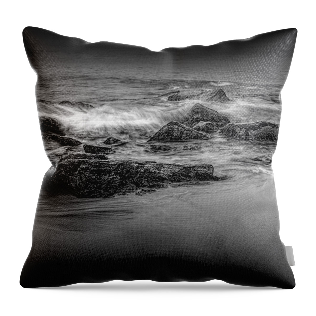 Art Throw Pillow featuring the photograph Black and White Photograph of Waves crashing on the shore at Sand Beach by Randall Nyhof