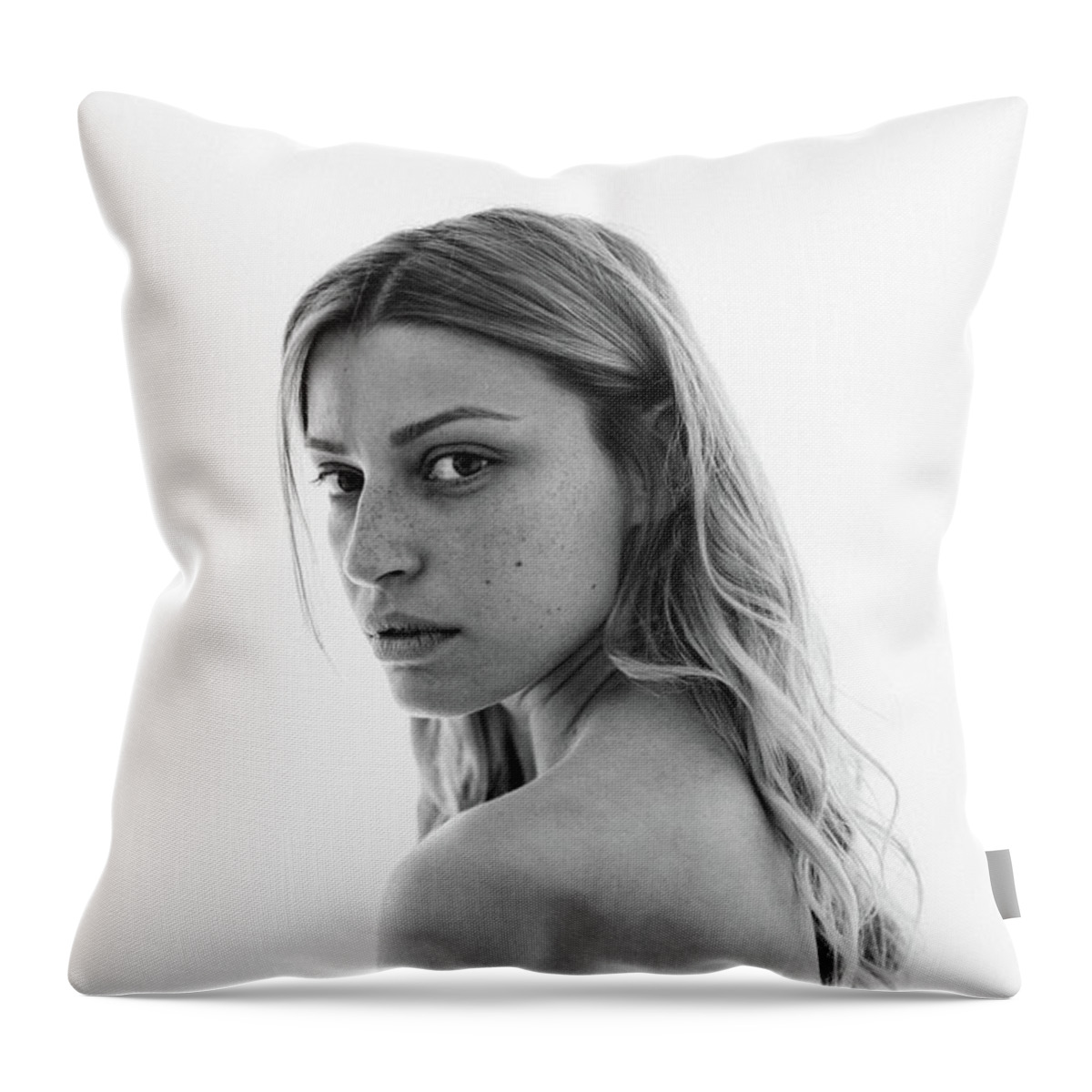 People Throw Pillow featuring the photograph Black And White Portrait Of A Young by Aleksandarnakic