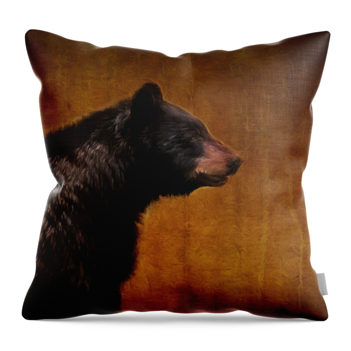 Black Bear Throw Pillow featuring the photograph Black Bear Portrait Painterly by Clare VanderVeen