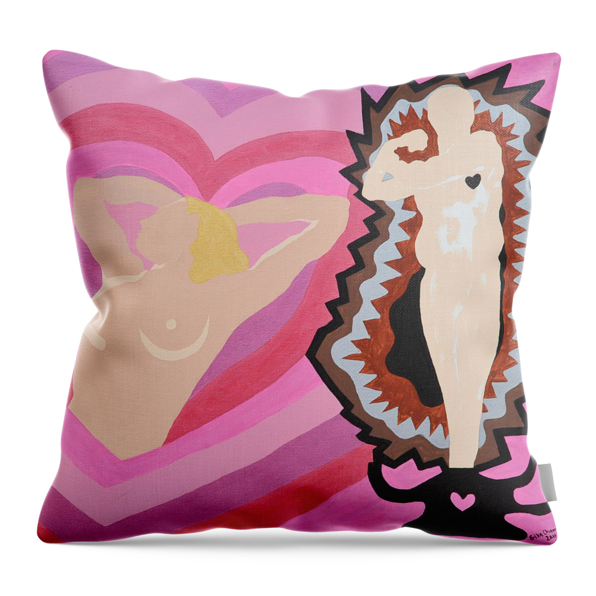 Genie Throw Pillow featuring the painting Black Hearted by Erika Jean Chamberlin