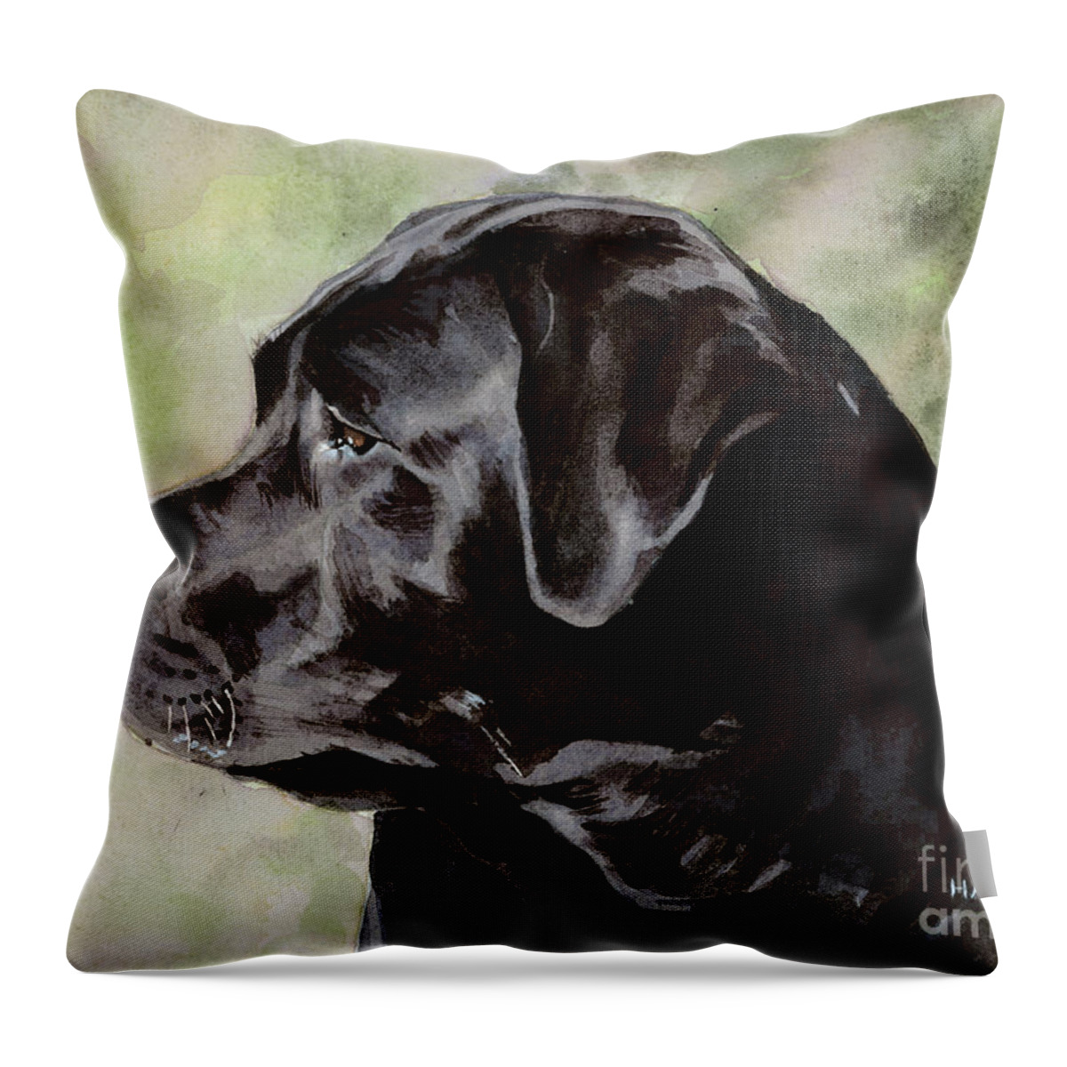 Pet Portrait Throw Pillow featuring the painting Black Labrador Retriever - Ollie by Steve Hamlin