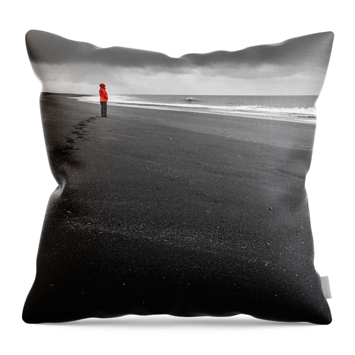 Atlantic Throw Pillow featuring the photograph Black sand by Alexey Stiop