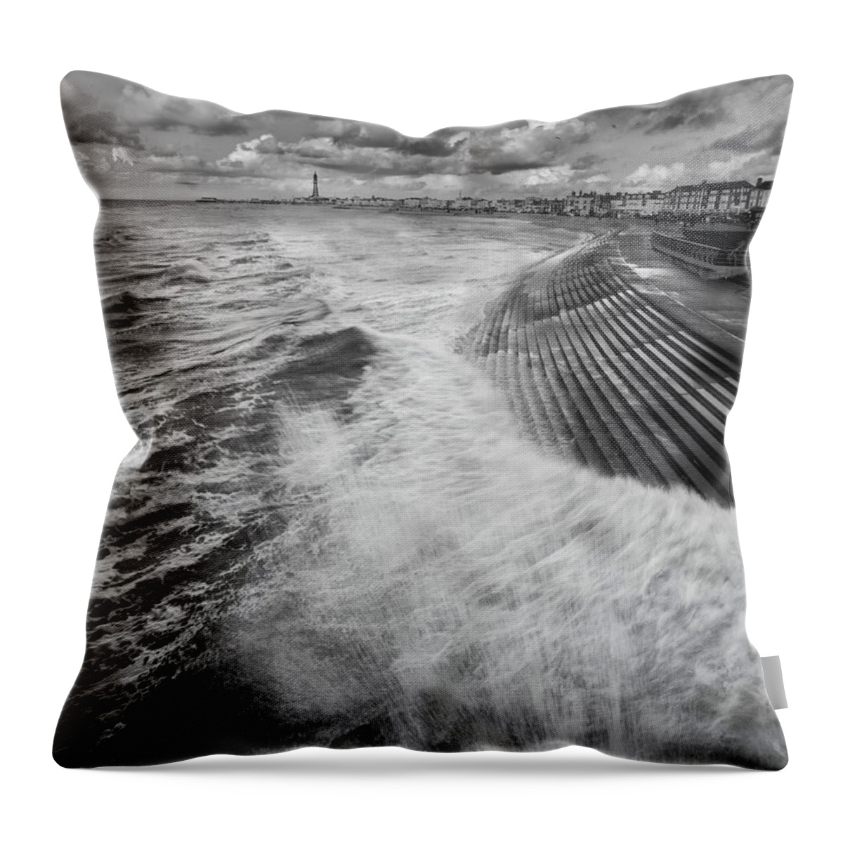 Blackpool Throw Pillow featuring the photograph Blackpool promenade by B Cash