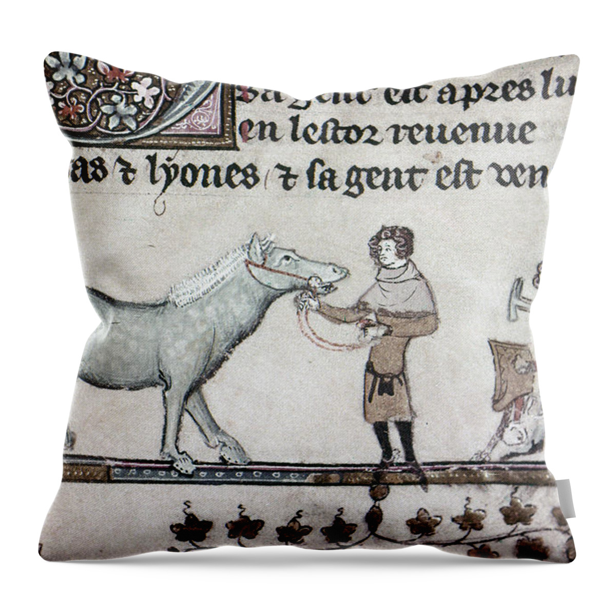 1340 Throw Pillow featuring the painting Blacksmiths, 14th Century by Granger