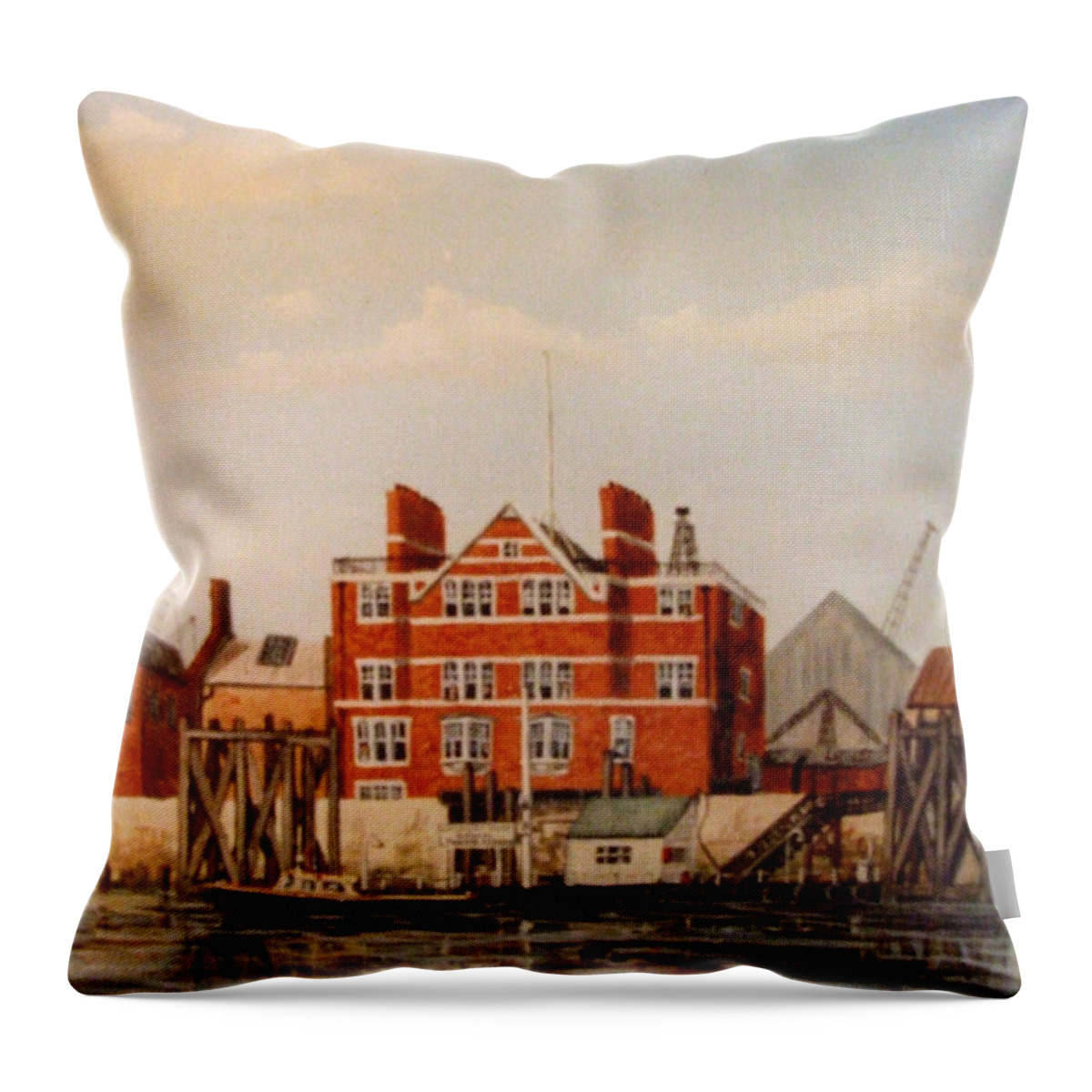 Blackwall Throw Pillow featuring the painting Blackwall Thames Police Station London by Mackenzie Moulton