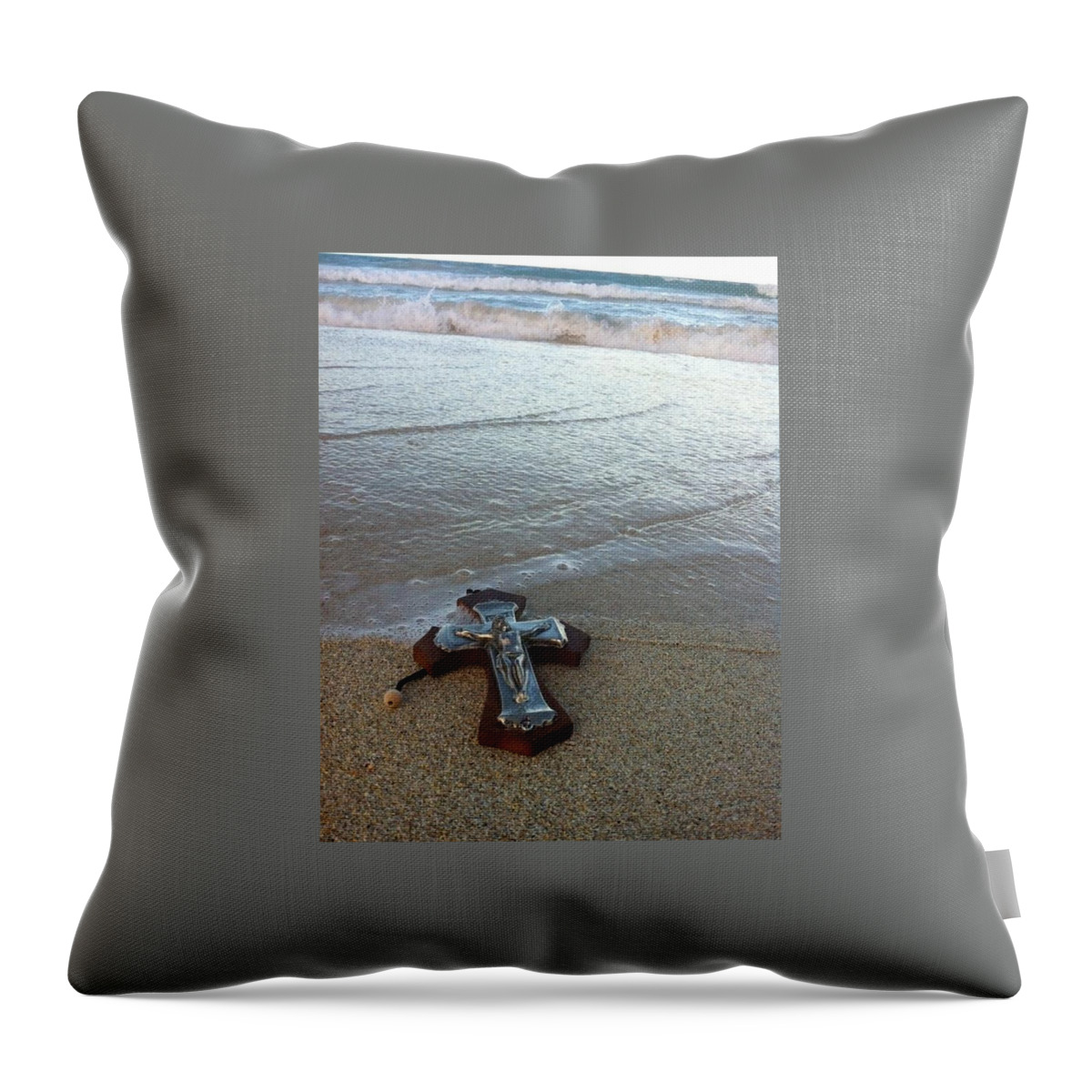 Crucifix Throw Pillow featuring the photograph Blessing in the sand by Anthony Trillo