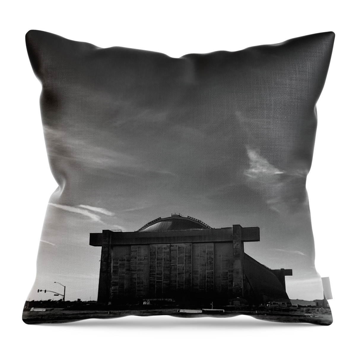 Buildings Throw Pillow featuring the photograph Blimp Hangar at Tustin by Guy Whiteley