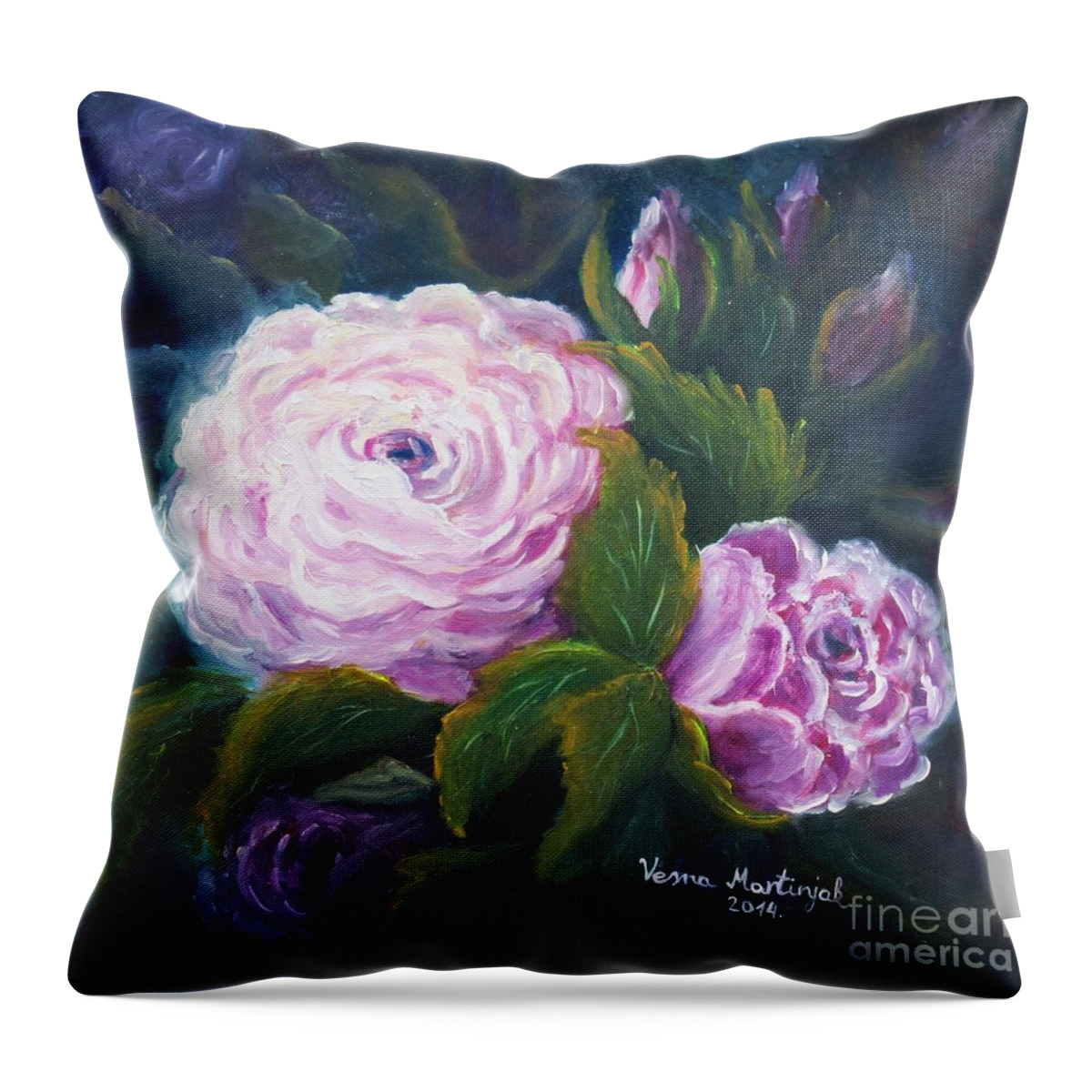 Blooming Throw Pillow featuring the painting Blooming rose by Vesna Martinjak