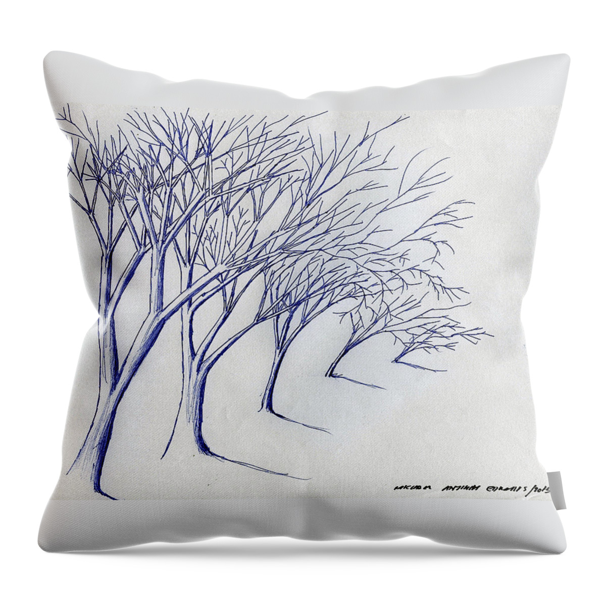 Edwards Throw Pillow featuring the drawing Blowing Trees by Michael Anthony Edwards