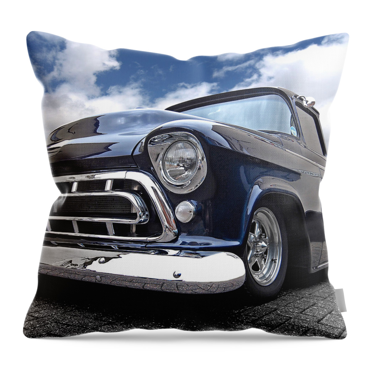 Chevrolet Truck Throw Pillow featuring the photograph Blue '57 Stepside Chevy Square by Gill Billington