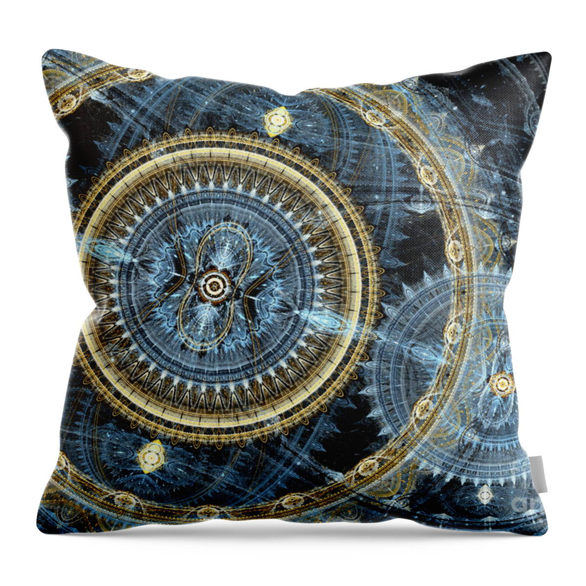 Abstract Throw Pillow featuring the digital art Blue and gold mechanical abstract by Martin Capek
