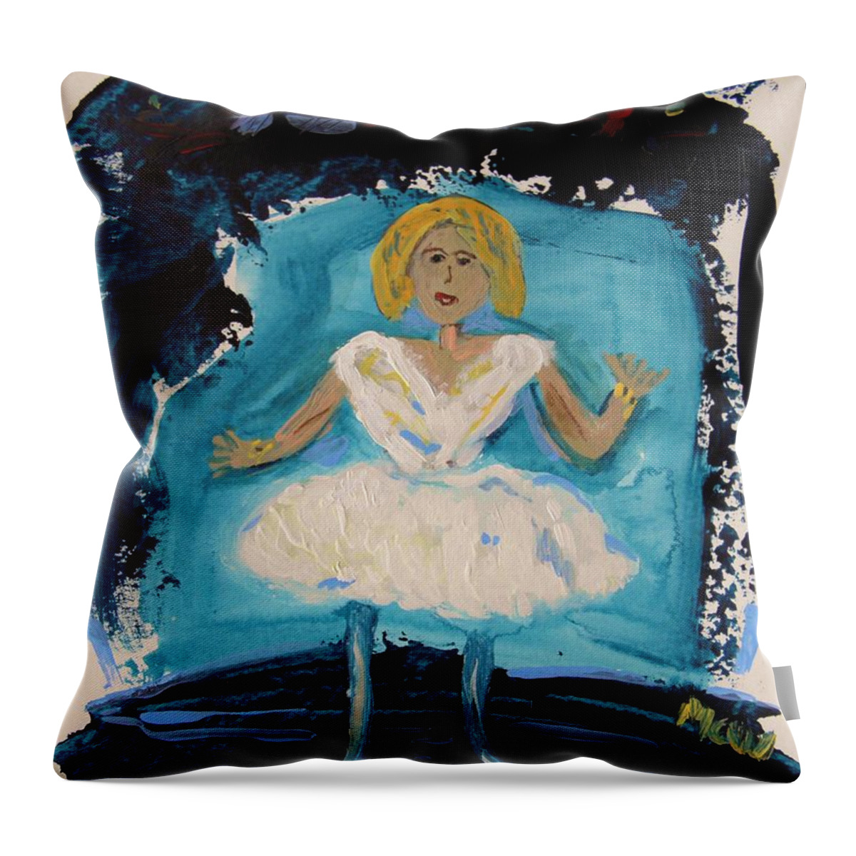 Ballet Throw Pillow featuring the painting Blue and White Ballerina by Mary Carol Williams