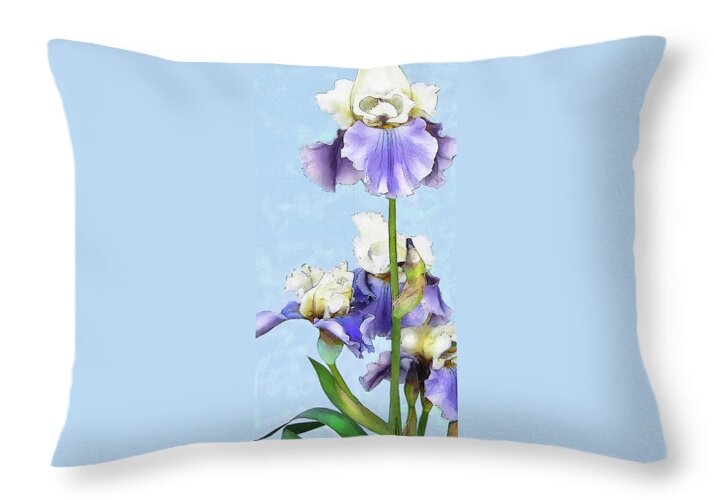 Jane Schnetlage Throw Pillow featuring the digital art Blue And White Iris by Jane Schnetlage