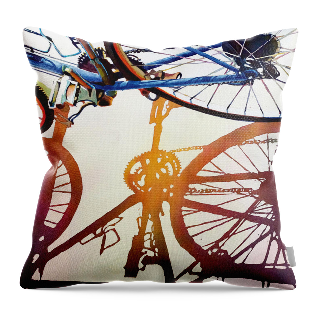 Blue Bicycle Throw Pillow featuring the painting Blue Bike by Greg and Linda Halom