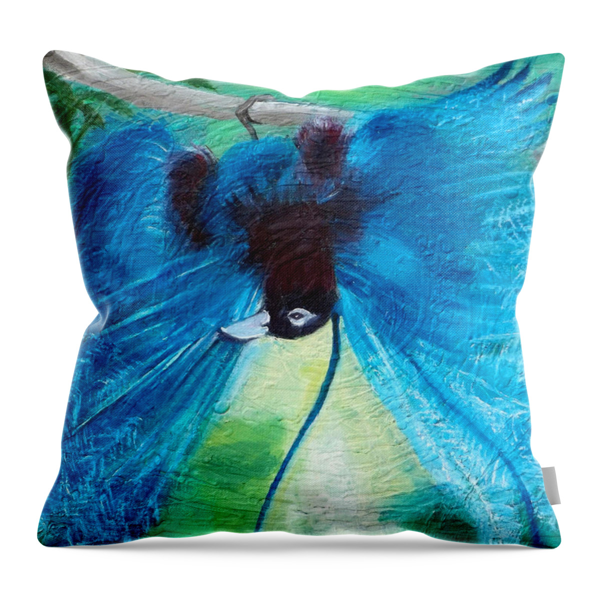 Bird Throw Pillow featuring the painting Blue Bird of Paradise by Anne Cameron Cutri