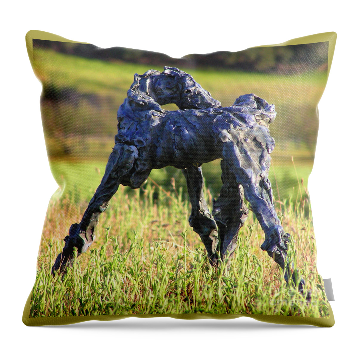 Horse Sculpture Throw Pillow featuring the sculpture Blue Bolt by Valerie Freeman