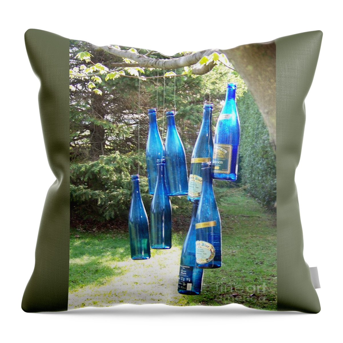 Trees Throw Pillow featuring the photograph Blue Bottle Tree by Jackie Mueller-Jones