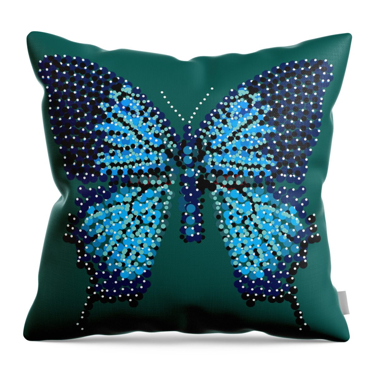  Throw Pillow featuring the digital art Blue Butterfly Green Background by R Allen Swezey
