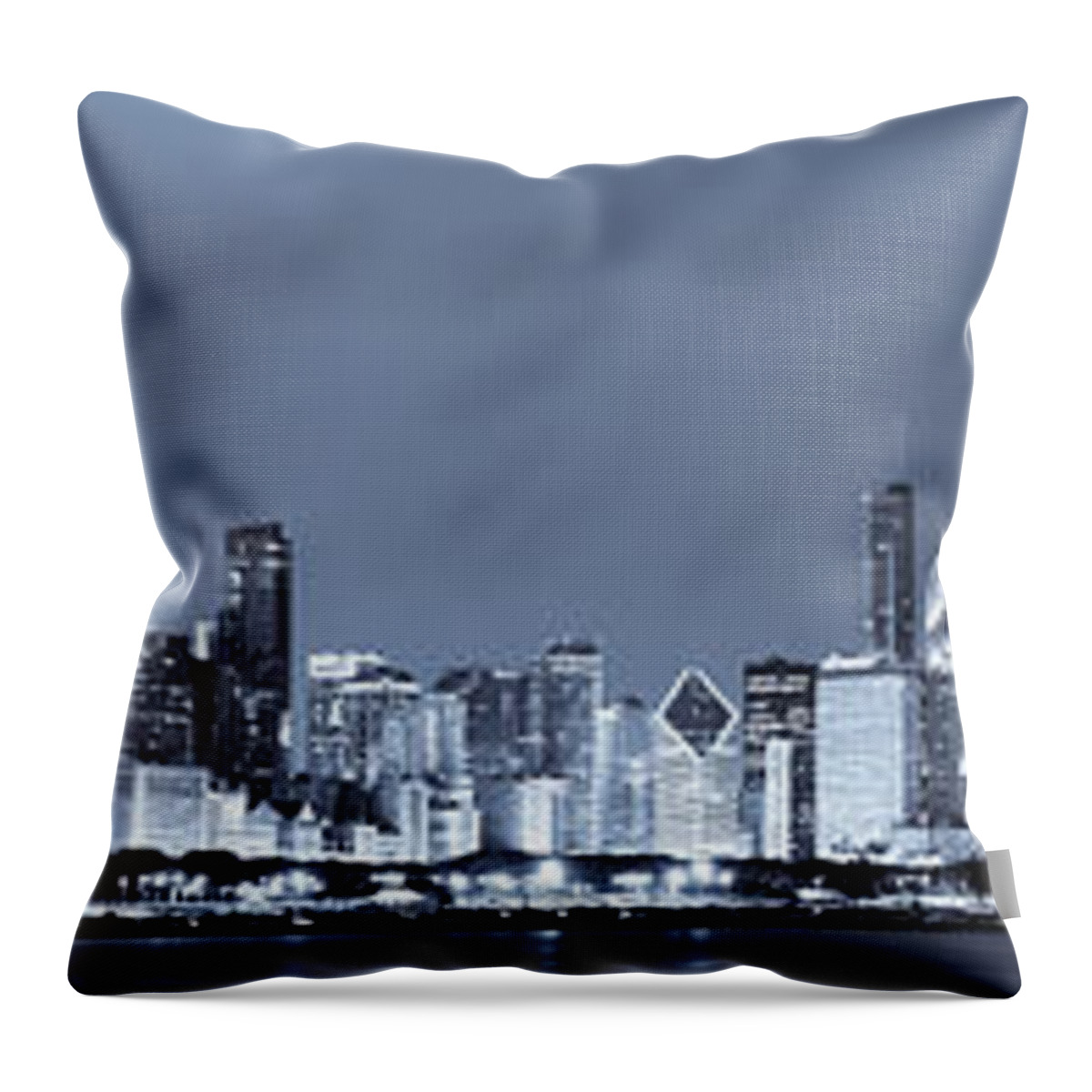 Chicago Skyline Throw Pillow featuring the photograph Blue Chicago Skyline by Sebastian Musial