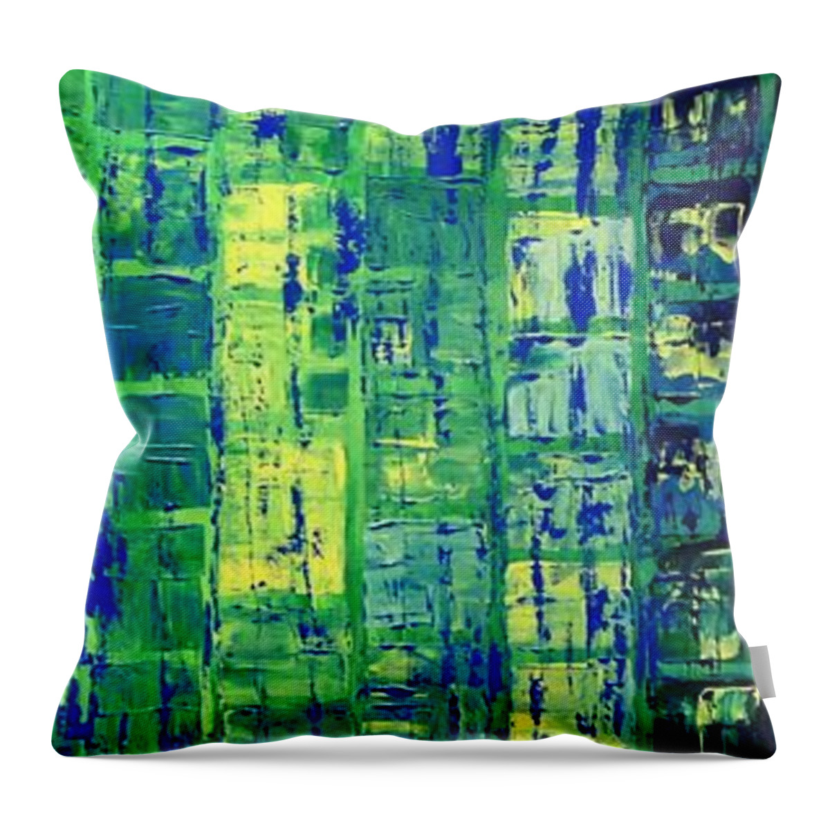 Blue City Throw Pillow featuring the painting Blue CIty by Linda Bailey