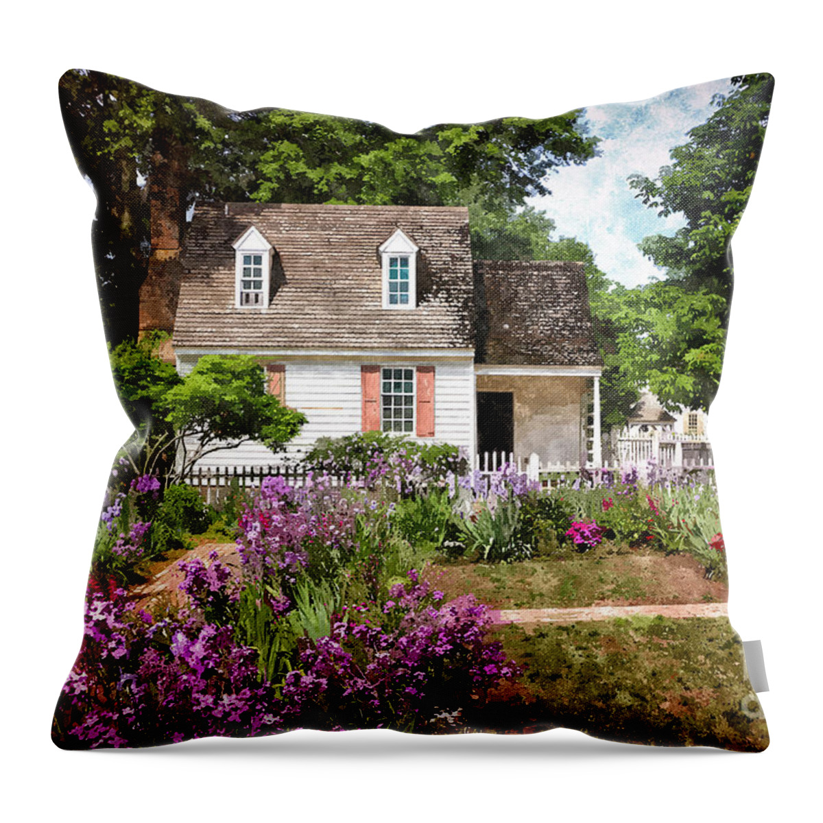 Cottage Throw Pillow featuring the painting Blue Cottage by Shari Nees
